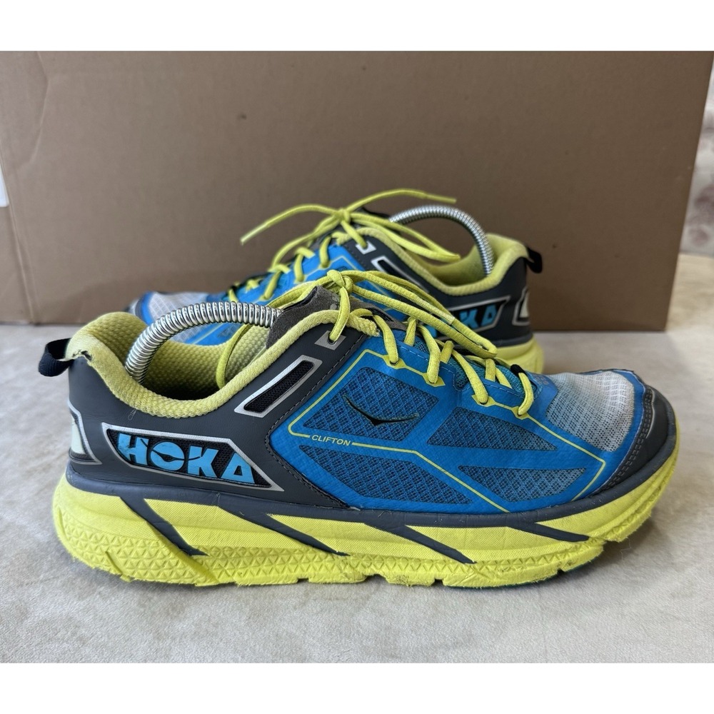 Hoka One One Clifton 1 Men's Size 9.5 Blue Yellow Running Shoes 1101943 CCGRY